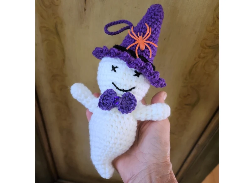 Handmade Amigurumi Ghost, Crochet Ghost with Witch Hat, Witch Ha